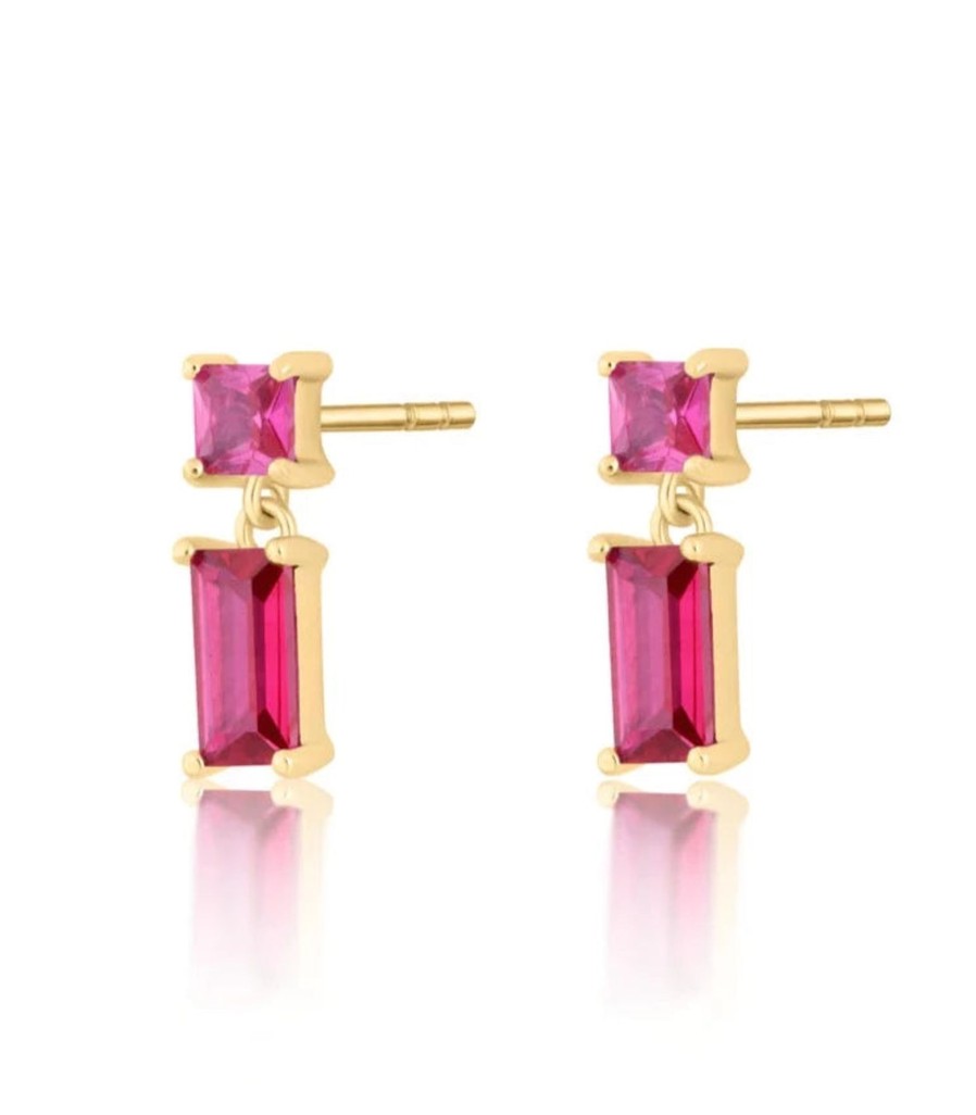 Scream Pretty Fuchsia Baguette Drop Studs Wholesale