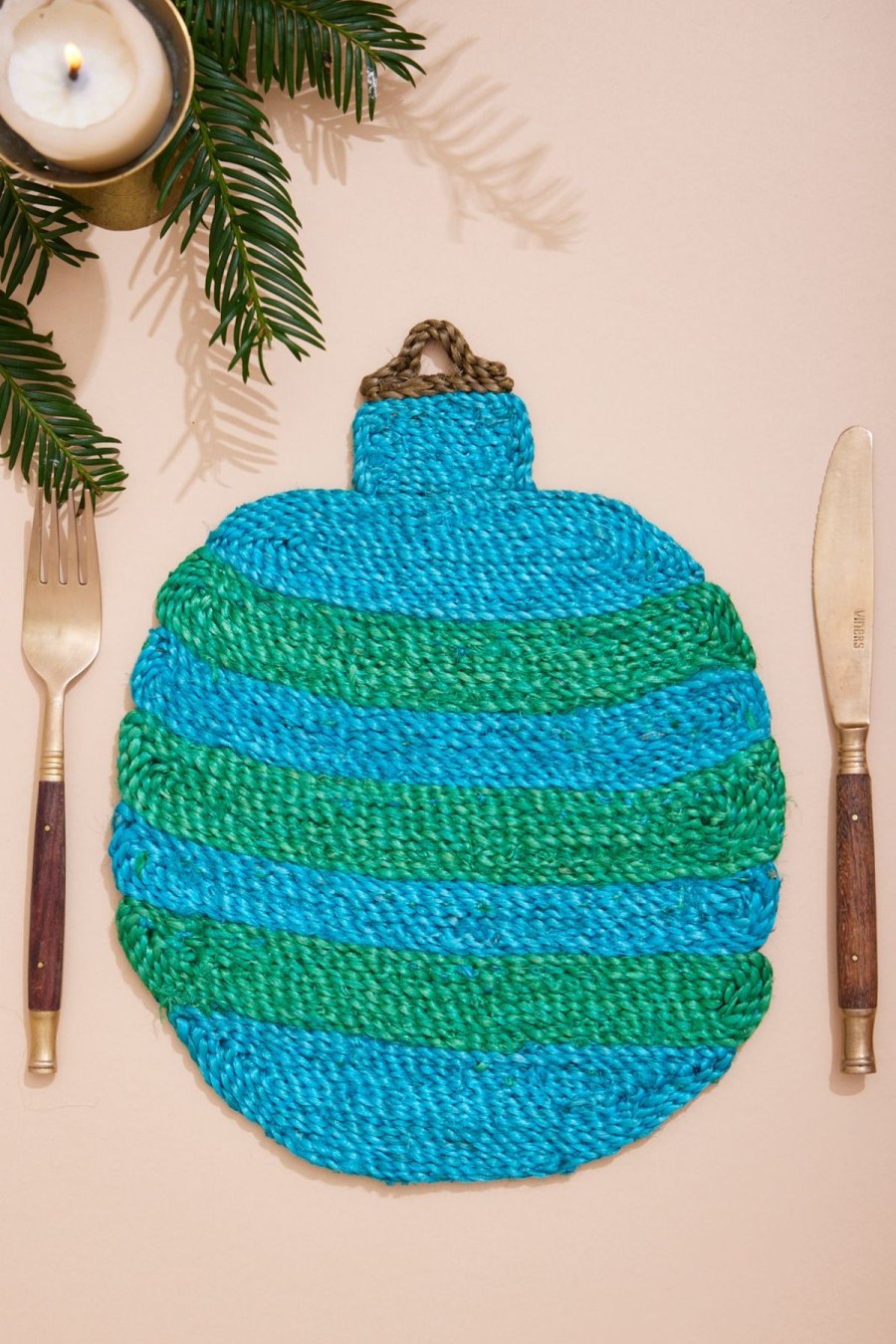 The Jacksons Stripe Bauble Christmas Placemat - Blue And Green New