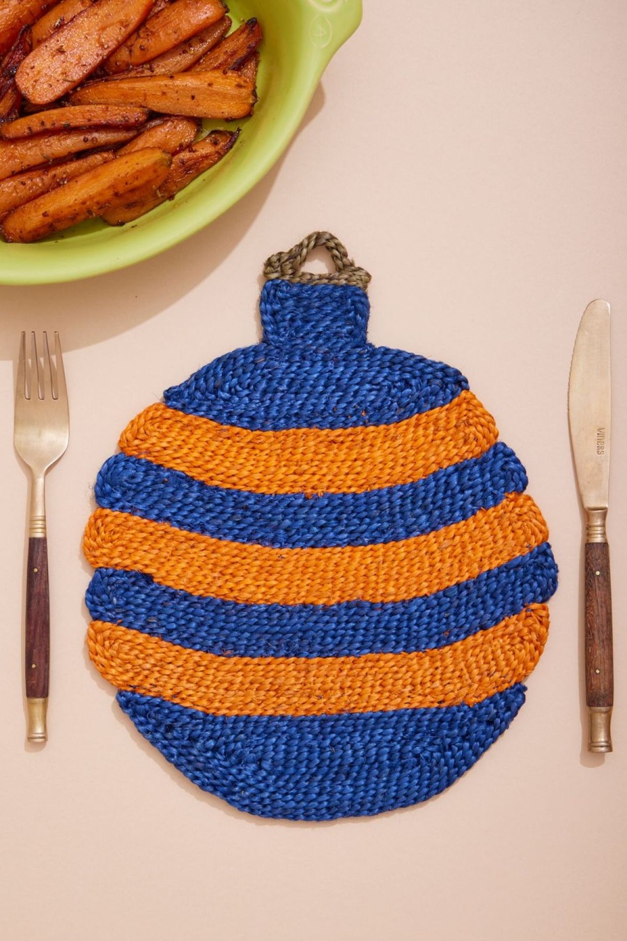 The Jacksons Stripe Bauble Christmas Placemat - Blue And Orange New