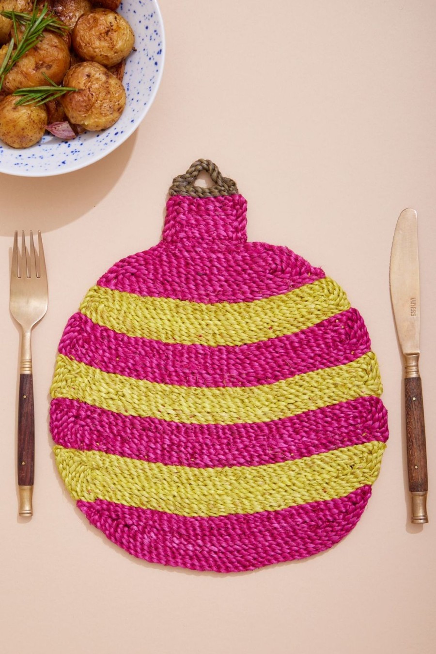 The Jacksons Stripe Bauble Christmas Placemat - Yellow And Pink Online