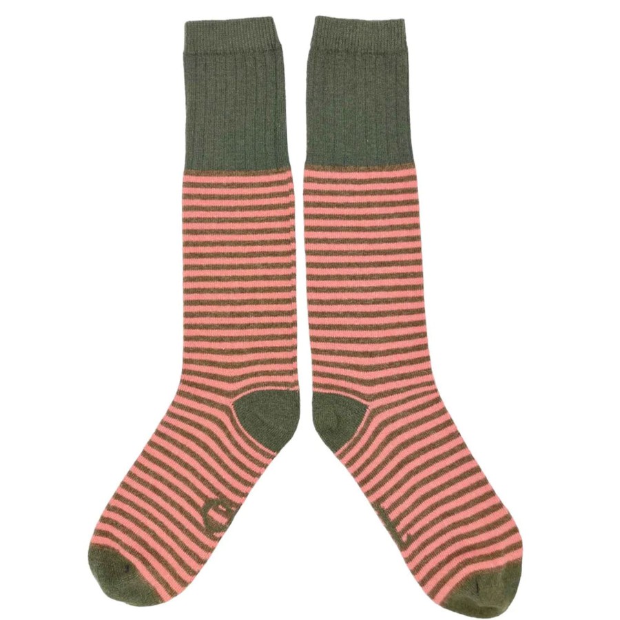 Catherine Tough Knee Wool Socks - Pink Striped New