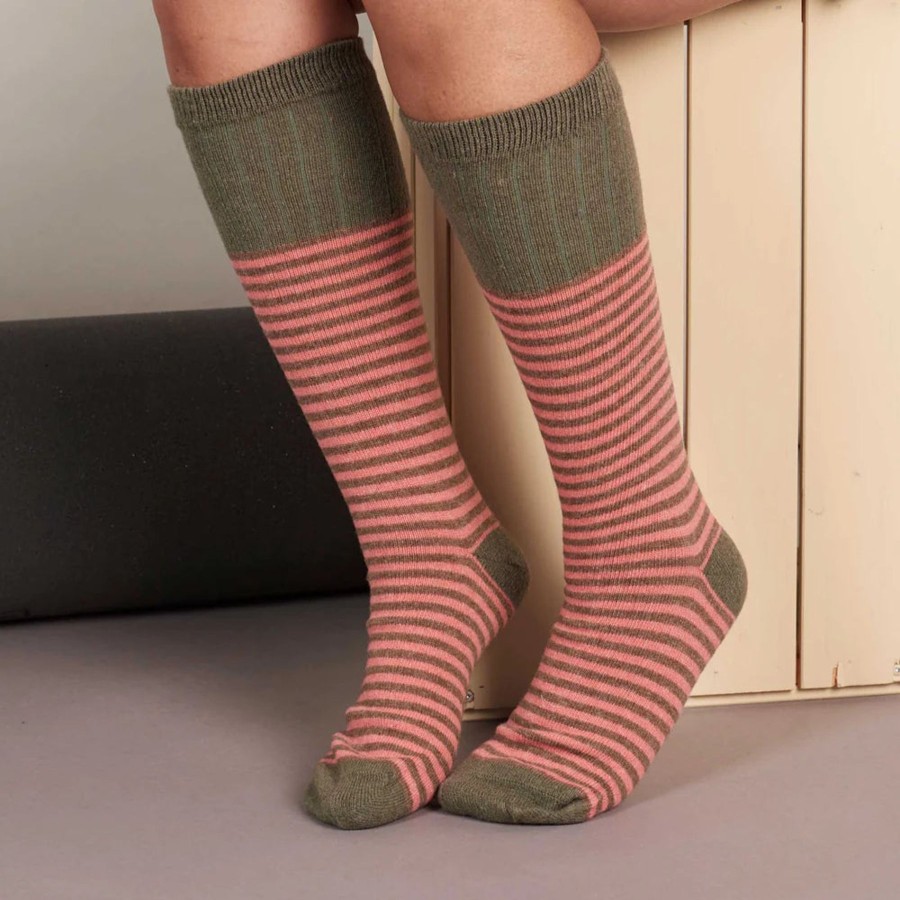 Catherine Tough Knee Wool Socks - Pink Striped New