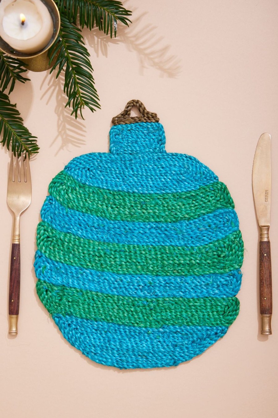 The Jacksons Stripe Bauble Christmas Placemat - Blue And Green Best