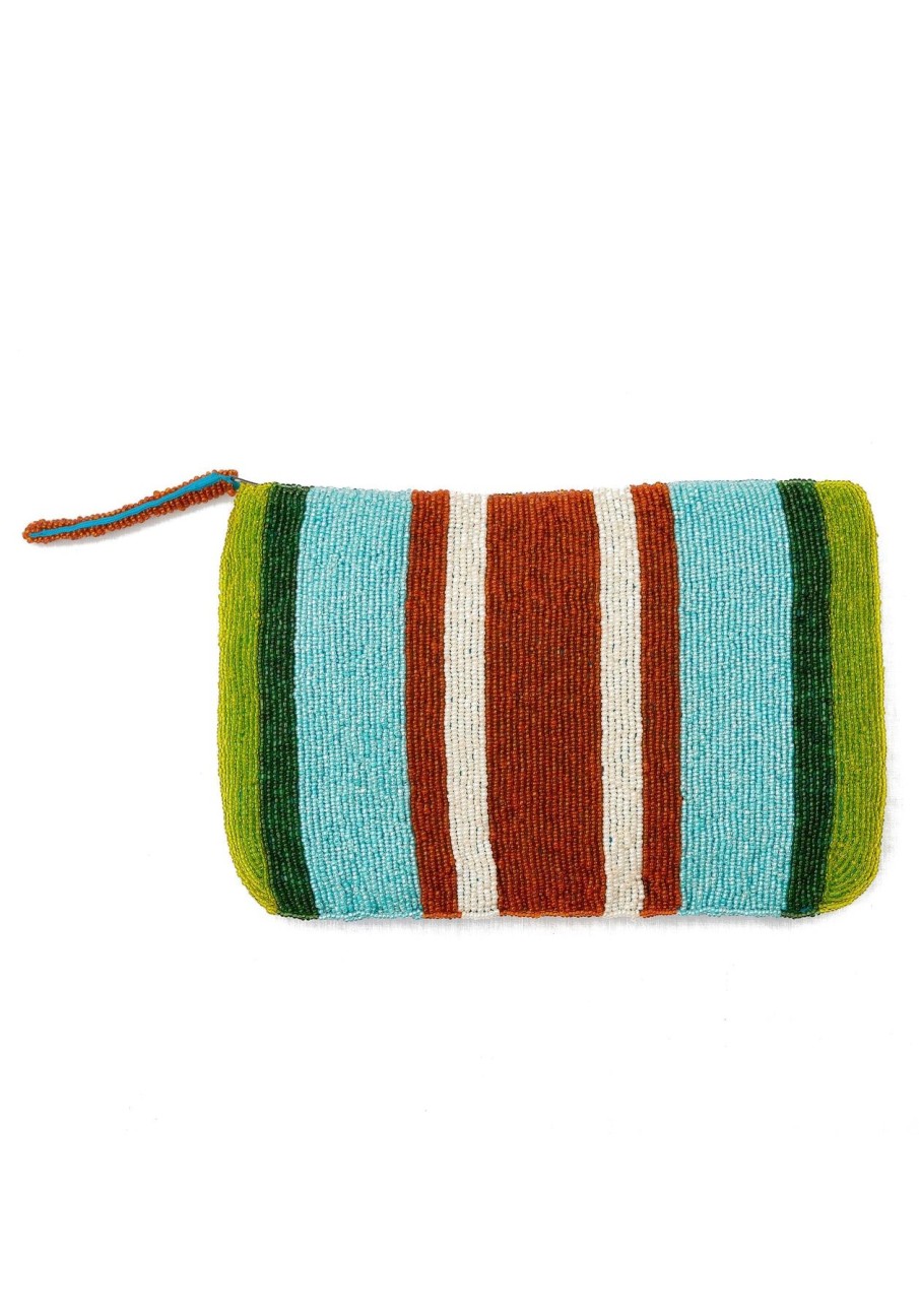 The Jacksons Stripe Multi Bead Clutch - Green Clearance