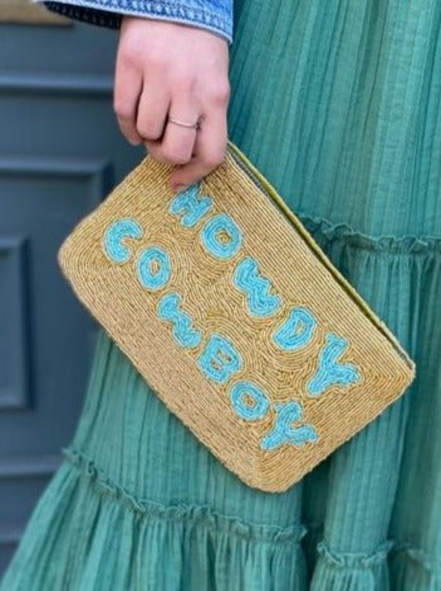 The Jacksons Howdy Cowboy Bead Clutch - Gold And Mint Hot