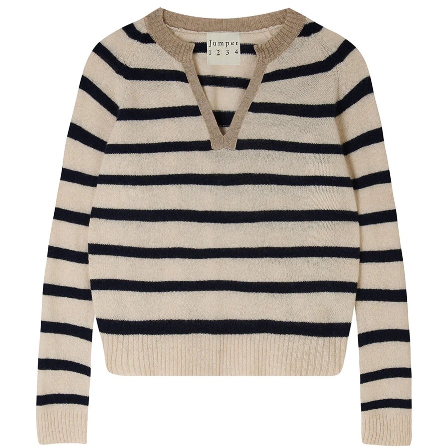 Jumper 1234 Stripe Open Collar Jumper New