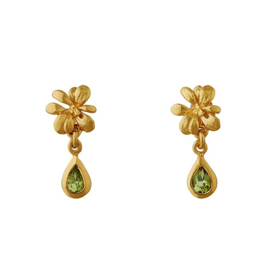 Alex Monroe Small Rosette Studs With Peridot Drop Hot