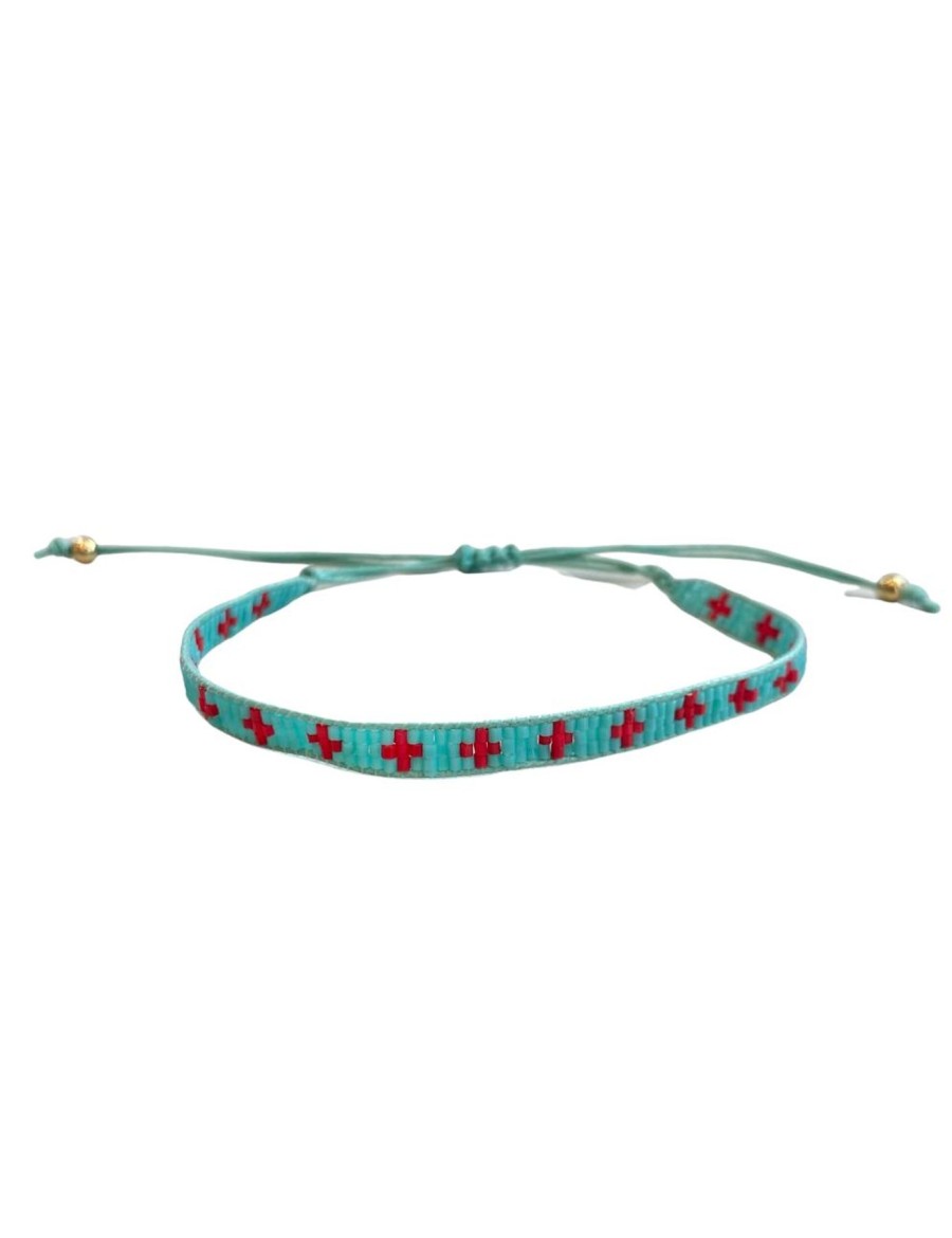 Narratives the Agency Turquoise & Red Cross Narrow Beaded Bracelet Best