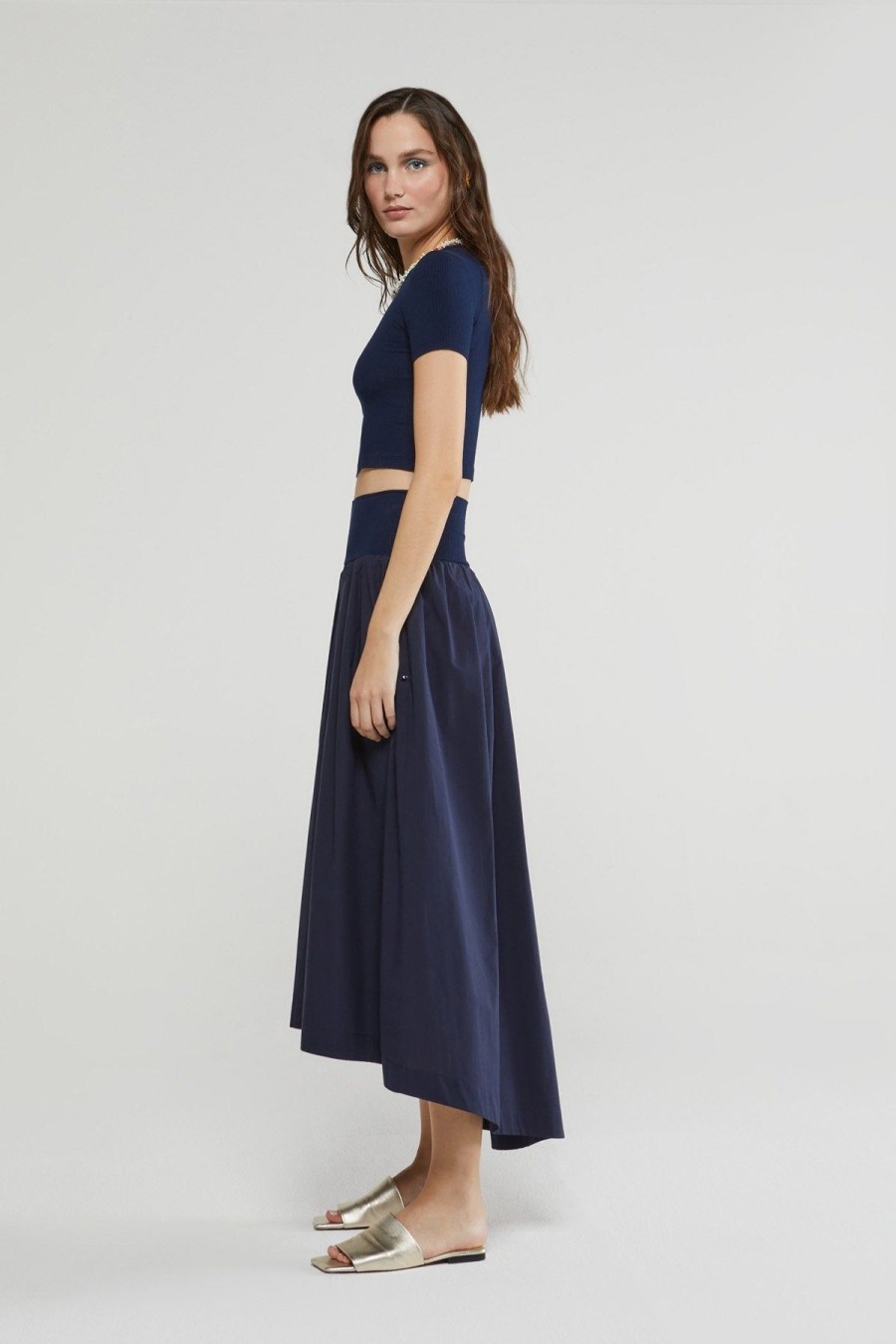 Otto D'ame Navy Waist Skirt Best